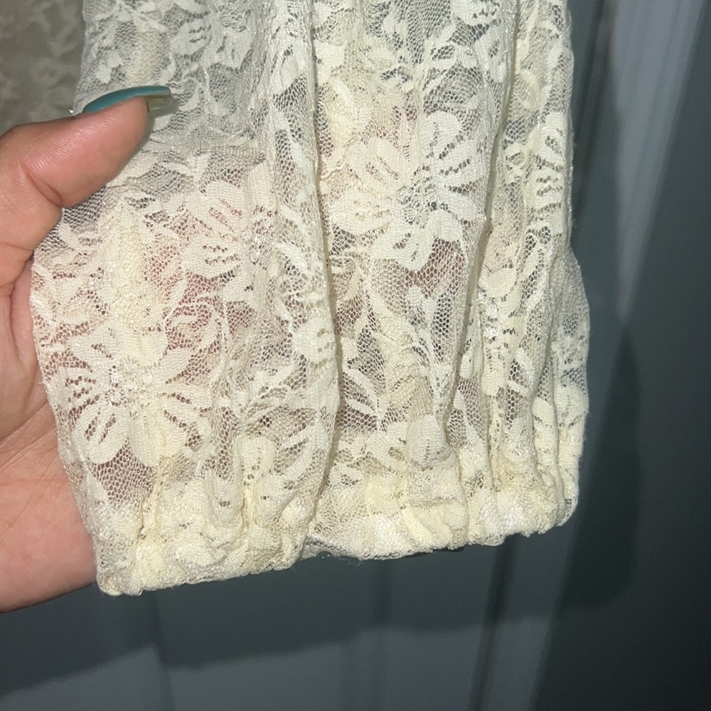 Cream Lace Peasant Blouse Sheer Boho Romantic Cottagecore Top M Arden B - Picture 3 of 6